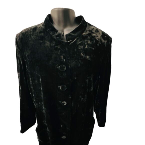 Theory Women's Coat Black Crushed Velvet Front Pockets Button Down Long Sleeve - Picture 6 of 12